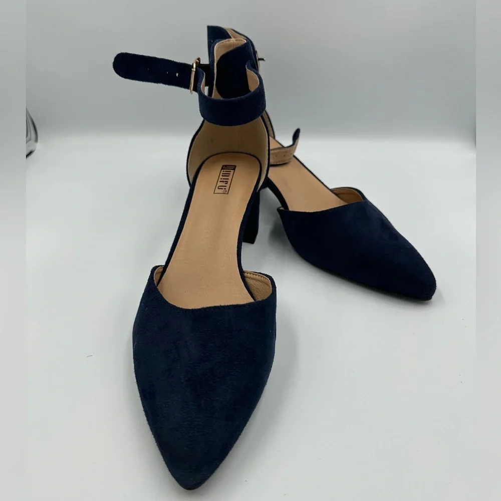 Navy Blue Block Heel Dress Shoes | Ankle Strap Heels | Size 11